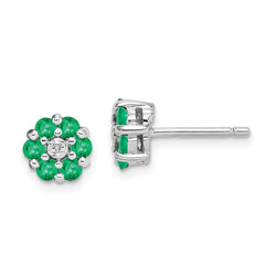 Rhodium-plated Sterling Silver Emerald & Diamond Post Earrings