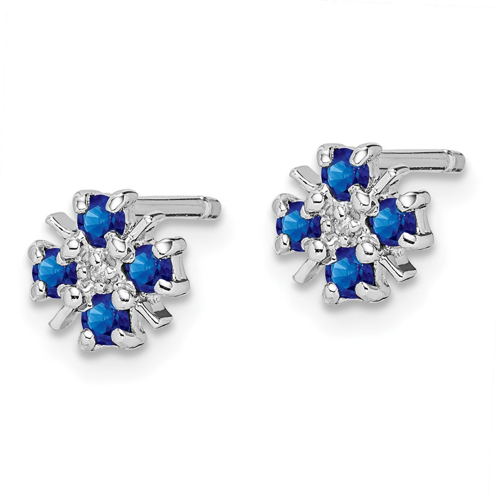 Rhodium-plated Sterling Silver Sapphire & Diamond Post Earrings