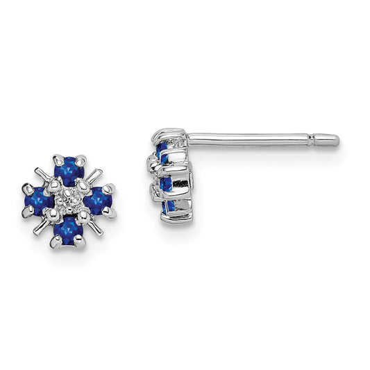 Rhodium-plated Sterling Silver Sapphire & Diamond Post Earrings