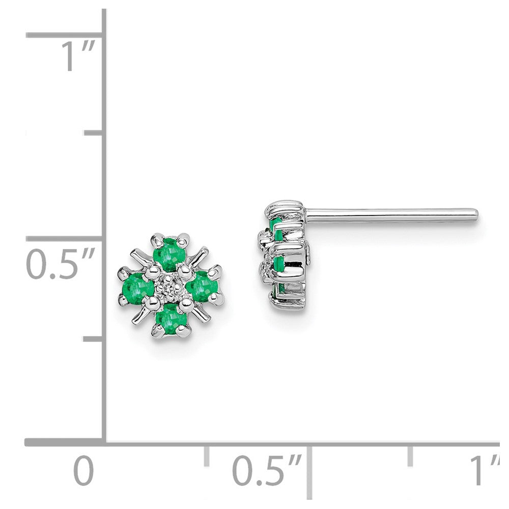 Rhodium-plated Sterling Silver Emerald & Diamond Post Earrings