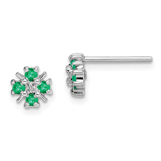 Rhodium-plated Sterling Silver Emerald & Diamond Post Earrings