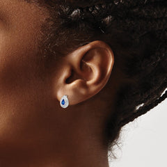 Rhodium-plated Sterling Silver Dark Sapphire & Diamond Post Earrings