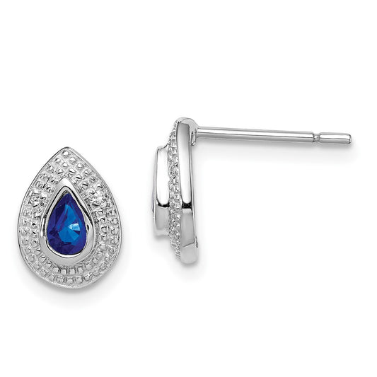 Rhodium-plated Sterling Silver Dark Sapphire & Diamond Post Earrings