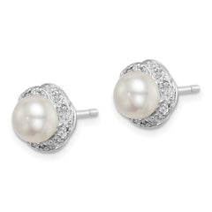 Rhodium-plated Sterling Silver FWC Pearl & Diamond Post Earrings