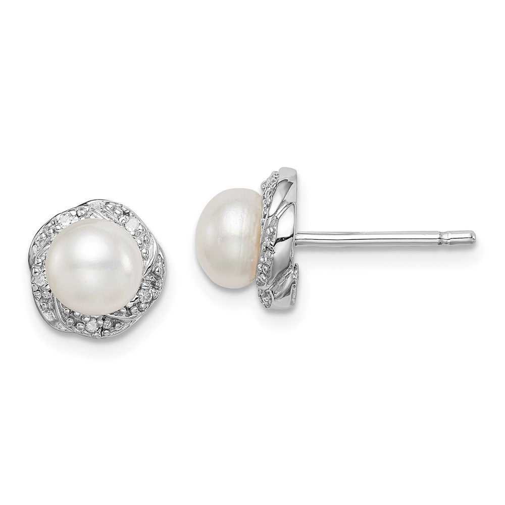 Rhodium-plated Sterling Silver FWC Pearl & Diamond Post Earrings