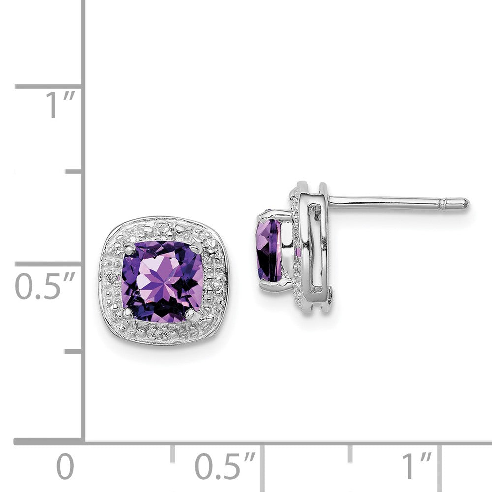 Rhodium-plated Sterling Silver Amethyst and Diamond Post Earrings