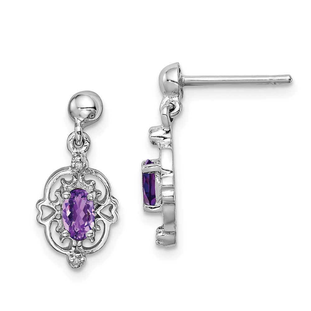 Rhodium-plated Sterling Silver Amethyst and Diamond Post Earrings