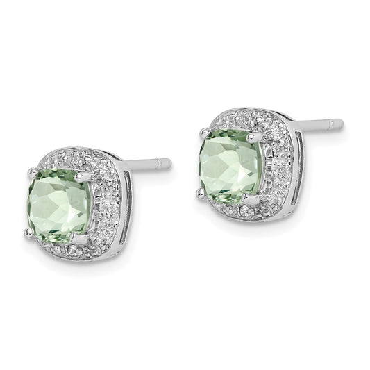 Rhodium-plated Sterling Silver Green Quartz and Diamond Earrings