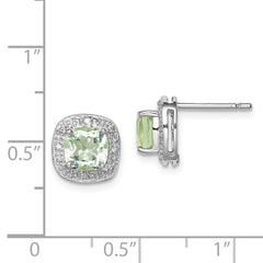 Rhodium-plated Sterling Silver Green Quartz and Diamond Earrings