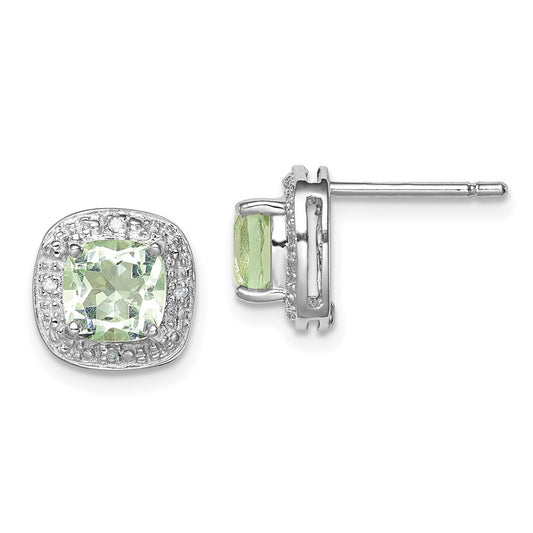 Rhodium-plated Sterling Silver Green Quartz and Diamond Earrings