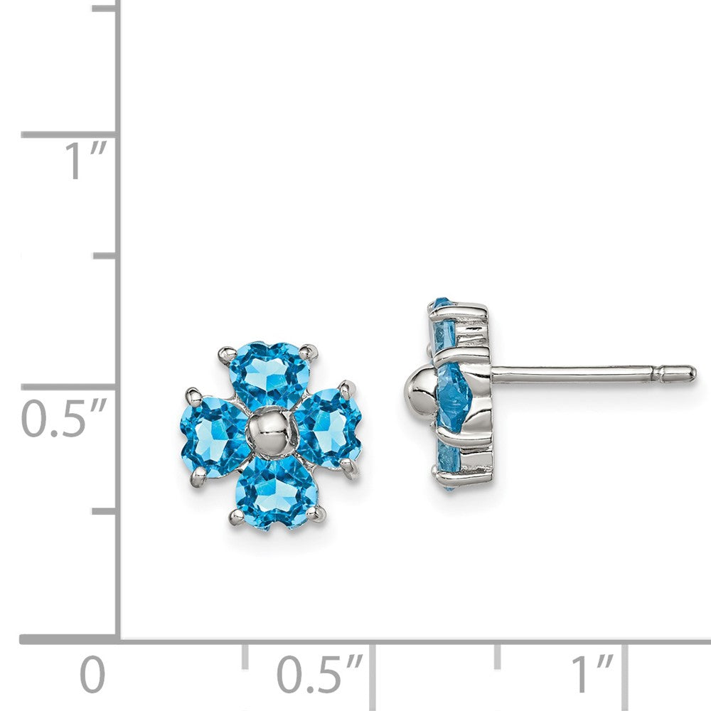 Rhodium-plated Sterling Silver Blue Topaz Flower Post Earrings