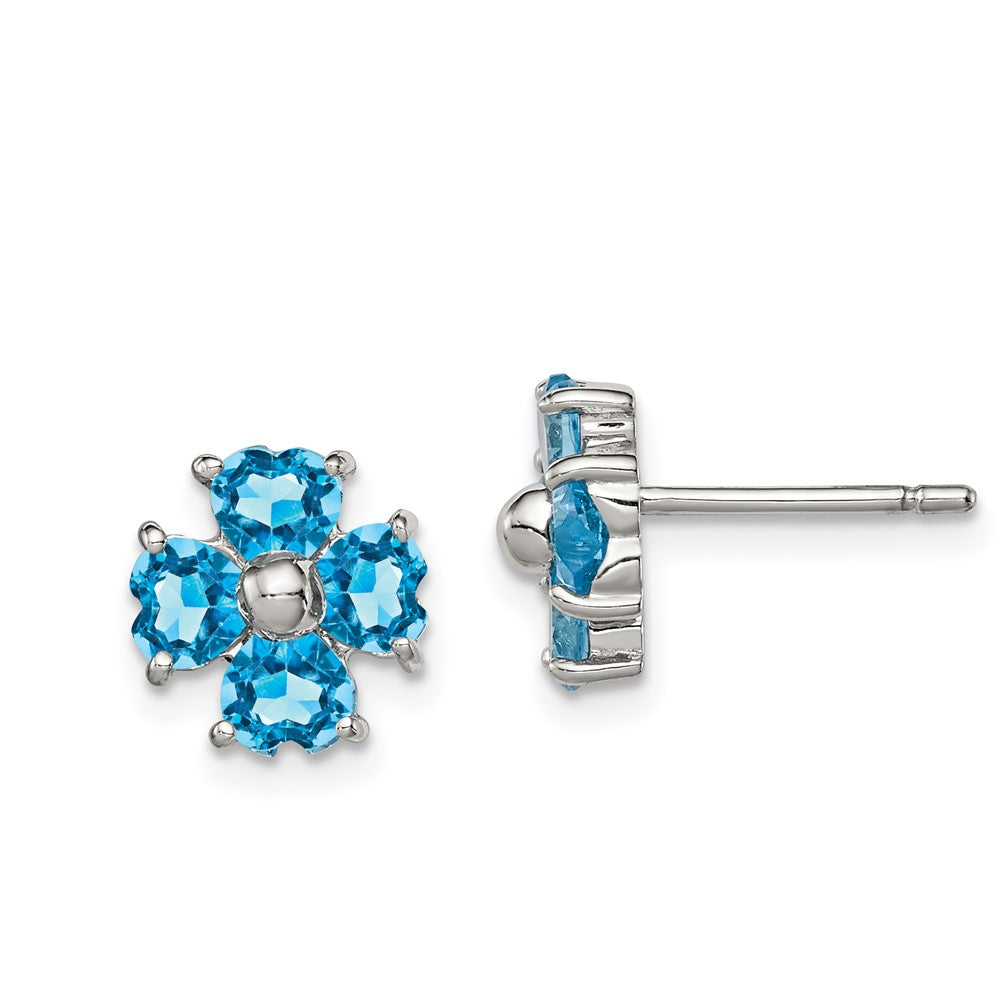 Rhodium-plated Sterling Silver Blue Topaz Flower Post Earrings