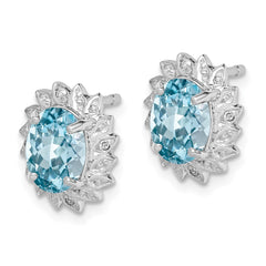 Rhodium-plated Sterling Silver Blue Topaz and Diamond Post Earrings