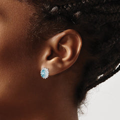 Rhodium-plated Sterling Silver Blue Topaz and Diamond Post Earrings