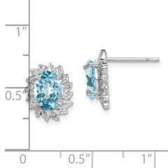 Rhodium-plated Sterling Silver Blue Topaz and Diamond Post Earrings