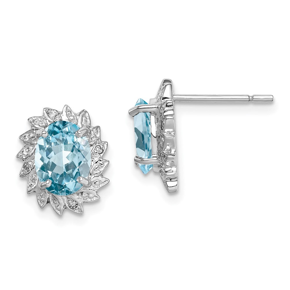 Rhodium-plated Sterling Silver Blue Topaz and Diamond Post Earrings