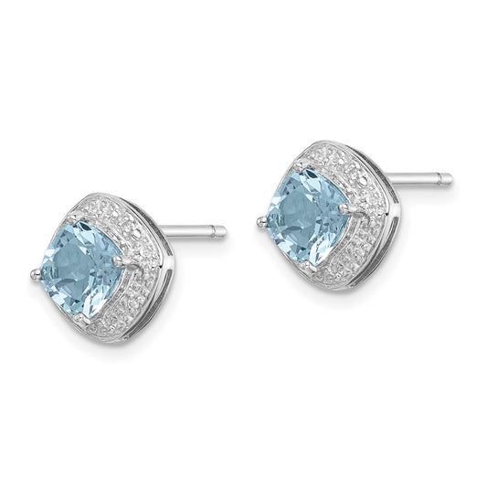 Rhodium-plated Sterling Silver Blue Topaz and Diamond Post Earrings