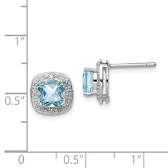 Rhodium-plated Sterling Silver Blue Topaz and Diamond Post Earrings