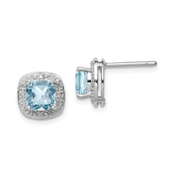 Rhodium-plated Sterling Silver Blue Topaz and Diamond Post Earrings