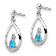 Rhodium-plated Sterling Silver Blue Topaz and Diamond Post Earrings