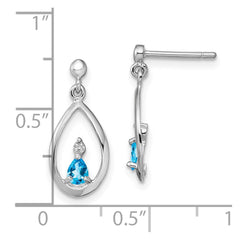 Rhodium-plated Sterling Silver Blue Topaz and Diamond Post Earrings