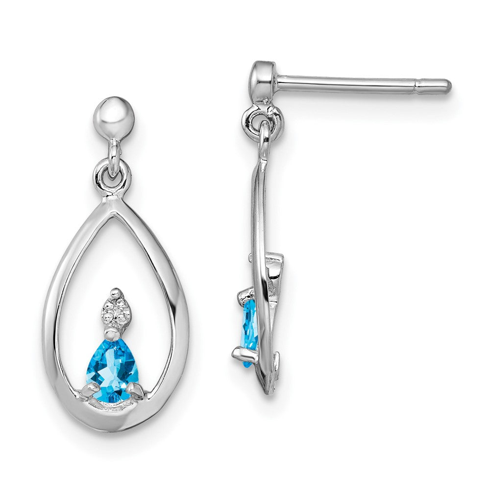 Rhodium-plated Sterling Silver Blue Topaz and Diamond Post Earrings