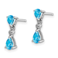 Rhodium-plated Sterling Silver Blue Topaz and Diamond Post Earrings