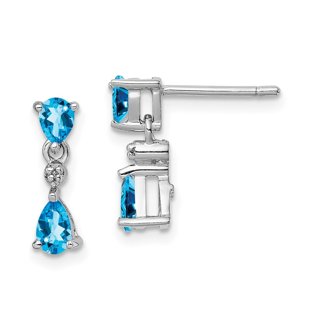 Rhodium-plated Sterling Silver Blue Topaz and Diamond Post Earrings