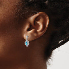 Rhodium-plated Sterling Silver Blue Topaz and Diamond Post Earrings