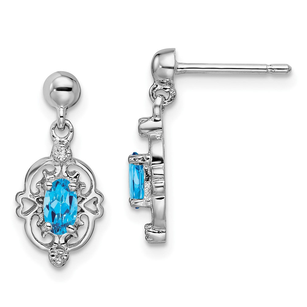 Rhodium-plated Sterling Silver Blue Topaz and Diamond Post Earrings