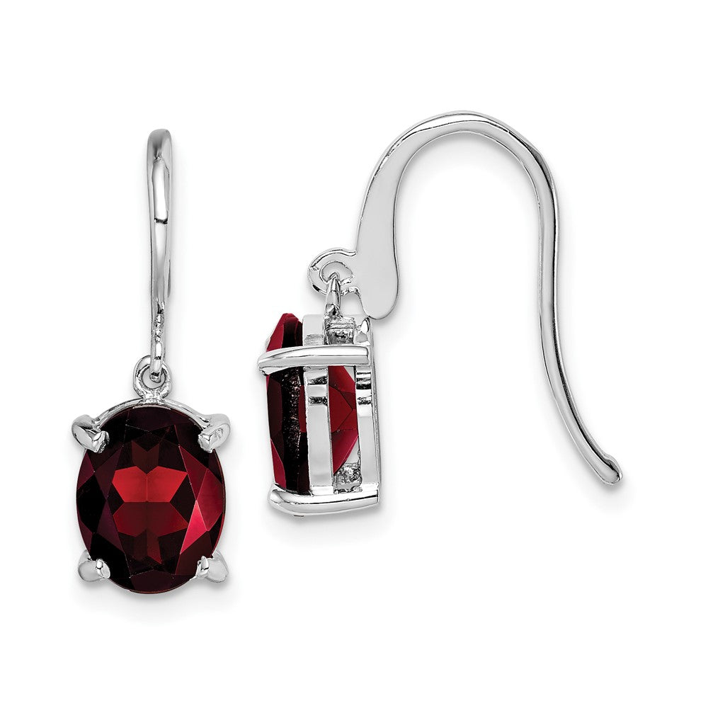 Rhodium-plated Sterling Silver Garnet Wire Earrings