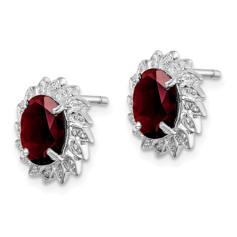 Rhodium-plated Sterling Silver Garnet and Diamond Post Earrings