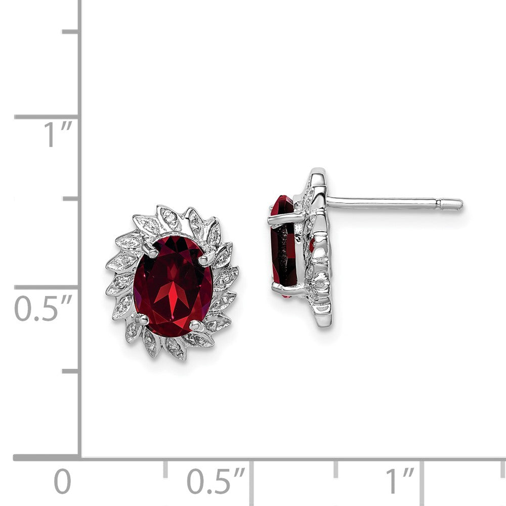 Rhodium-plated Sterling Silver Garnet and Diamond Post Earrings