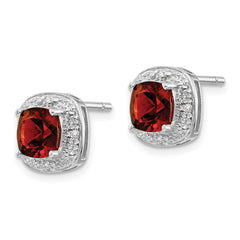 Rhodium-plated Sterling Silver Garnet and Diamond Post Earrings