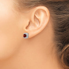 Rhodium-plated Sterling Silver Garnet and Diamond Post Earrings