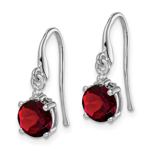 Rhodium-plated Sterling Silver Round Garnet and Diamond Wire Earrings