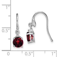 Rhodium-plated Sterling Silver Round Garnet and Diamond Wire Earrings