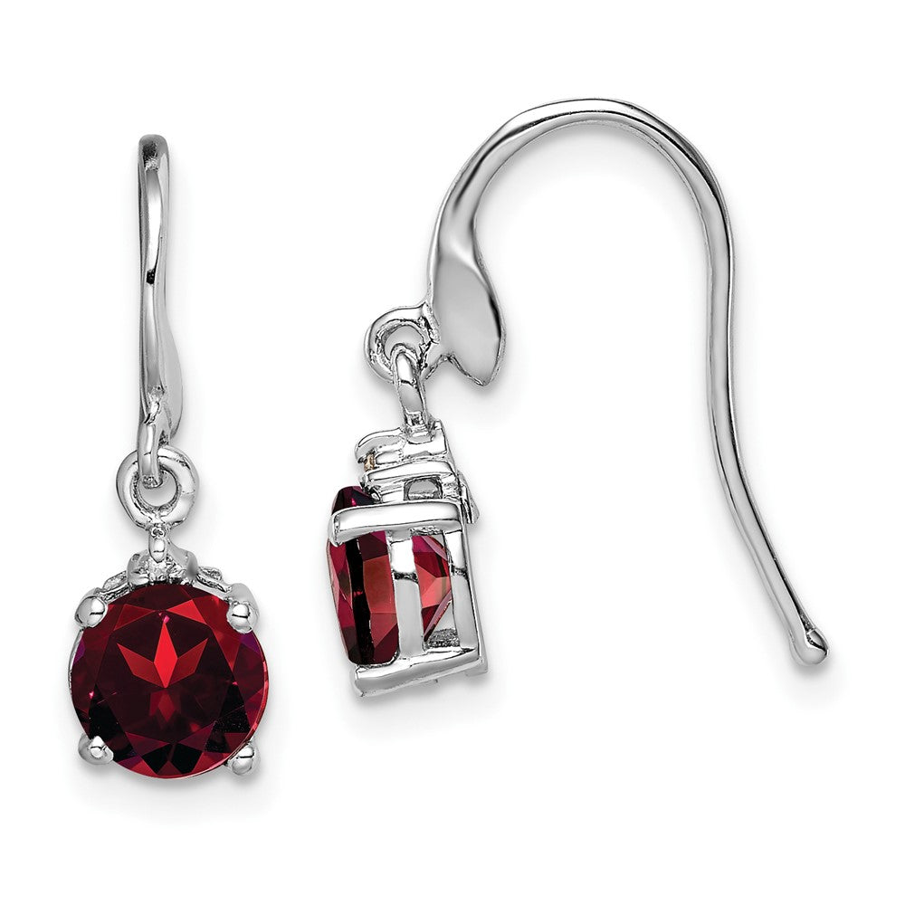 Rhodium-plated Sterling Silver Round Garnet and Diamond Wire Earrings