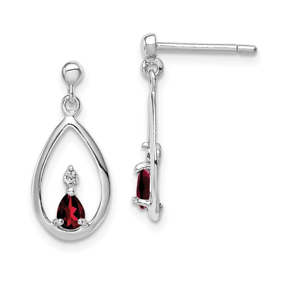 Rhodium-plated Sterling Silver Garnet and Diamond Post Earrings