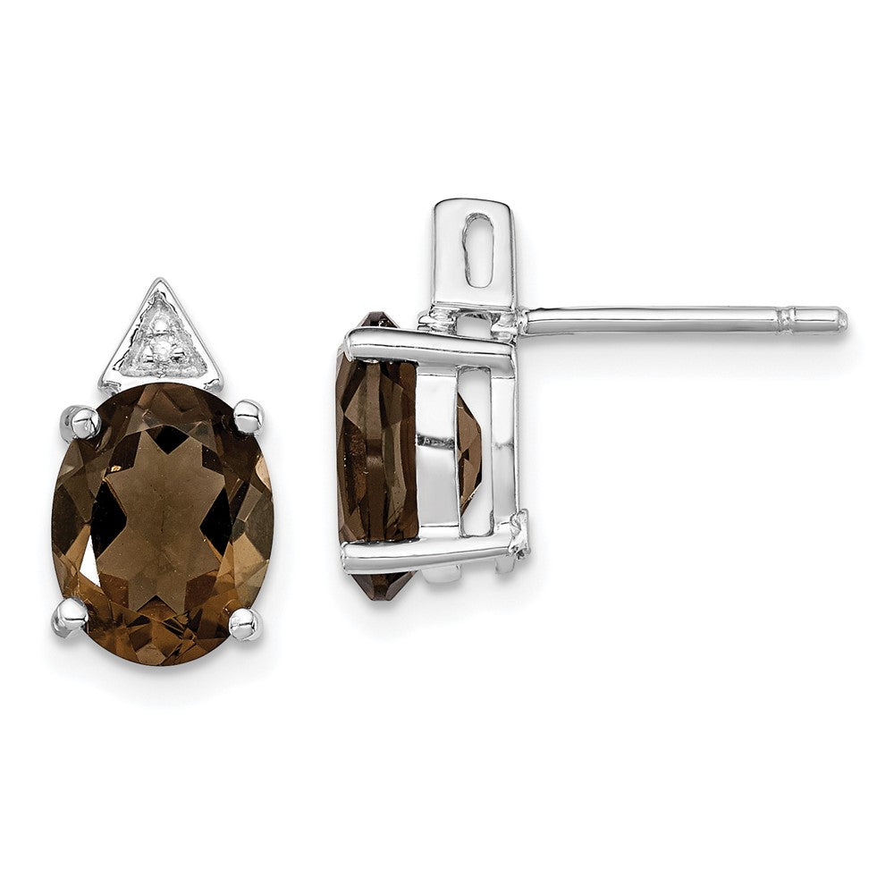 Rhodium-plated Sterling Silver Smokey Quartz and Diamond Post Earrings