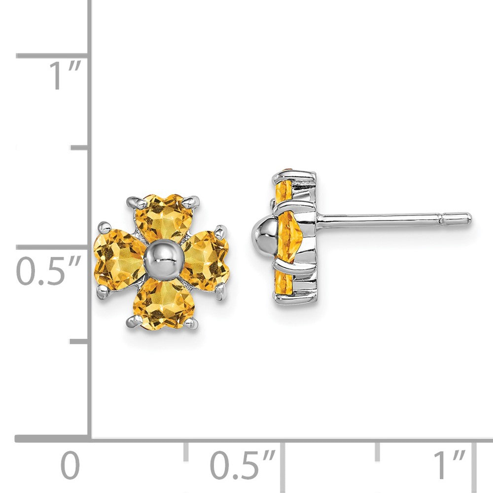 Rhodium-plated Sterling Silver Citrine Flower Post Earrings