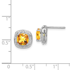 Rhodium-plated Sterling Silver Citrine and Diamond Post Earrings