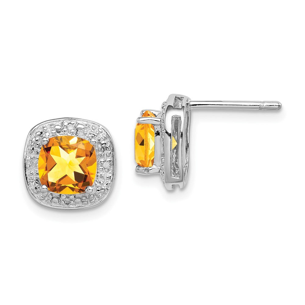 Rhodium-plated Sterling Silver Citrine and Diamond Post Earrings