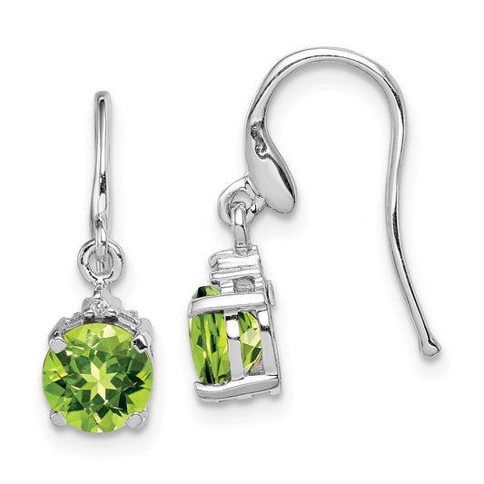 Rhodium-plated Sterling Silver Round Peridot and Diamond Wire Earrings