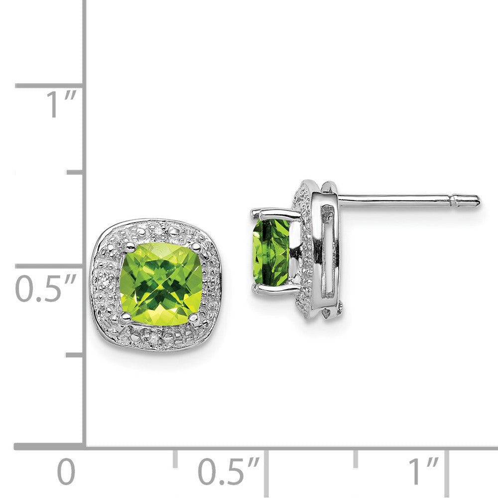 Rhodium-plated Sterling Silver Peridot and Diamond Post Earrings