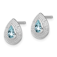 Rhodium-plated Sterling Silver Aquamarine & Diamond Post Earrings