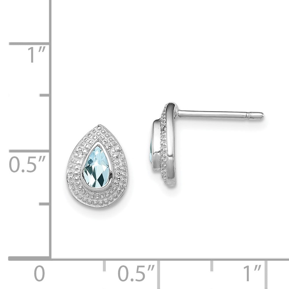 Rhodium-plated Sterling Silver Aquamarine & Diamond Post Earrings