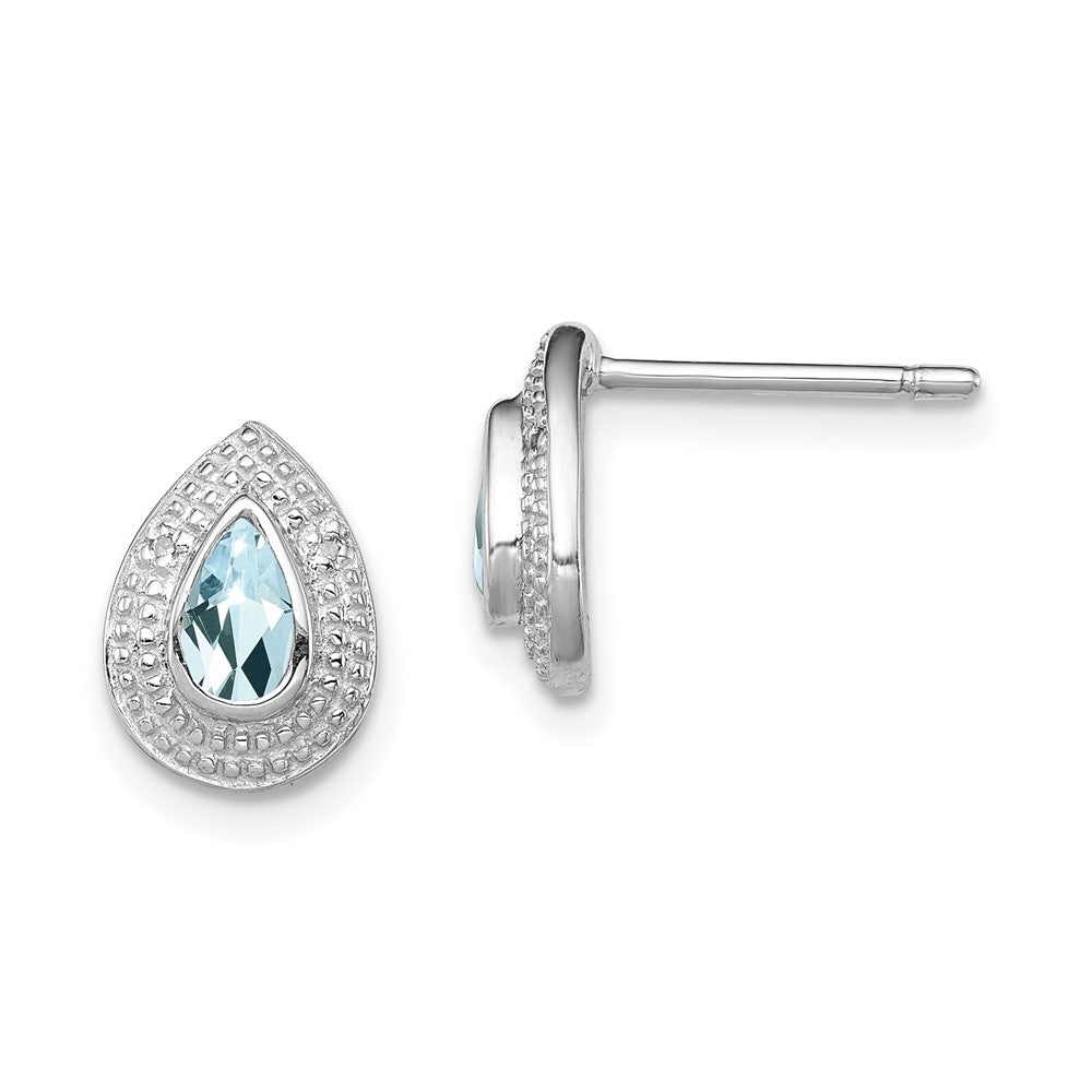 Rhodium-plated Sterling Silver Aquamarine & Diamond Post Earrings