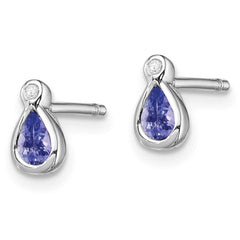 Rhodium-plated Sterling Silver Tanzanite & Diamond Post Earrings