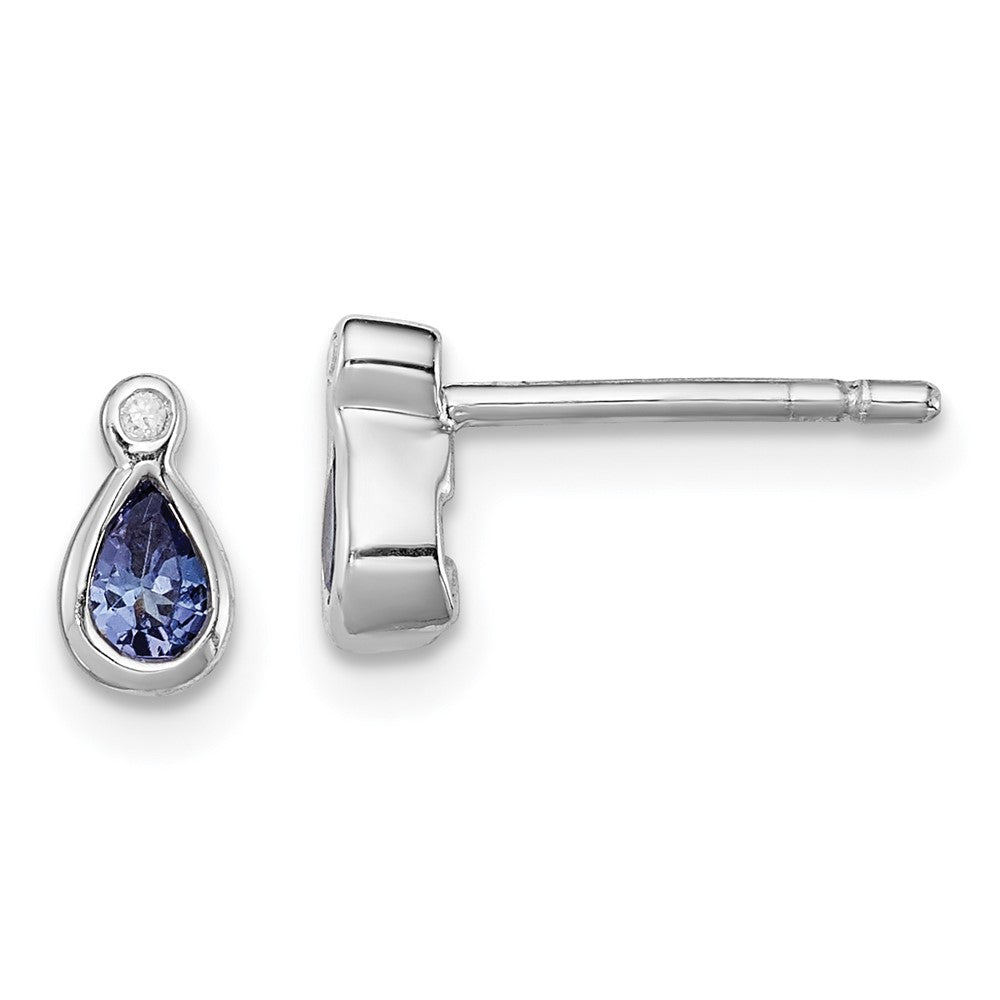 Rhodium-plated Sterling Silver Tanzanite & Diamond Post Earrings